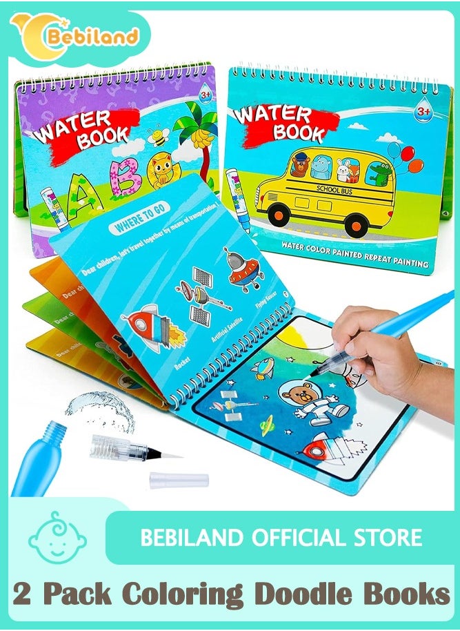 Bebiland 2 Pack Magic Water Coloring Doodle Books - Number, Letter and Transportation  - Image 1