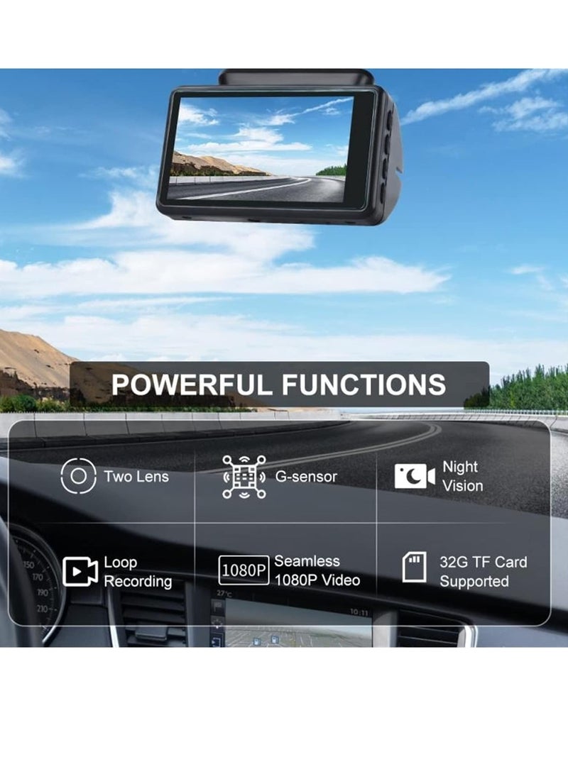 AROAQ Car Dash Camera, 3" 1080p HD Car DVR Dash Camera, 170° Wide Angle Video Recorder With Night Vision, Dual Rotatable Lens Rear View Camera  With Loop Recording And G-sensor, (Front + Rear) - Image 4