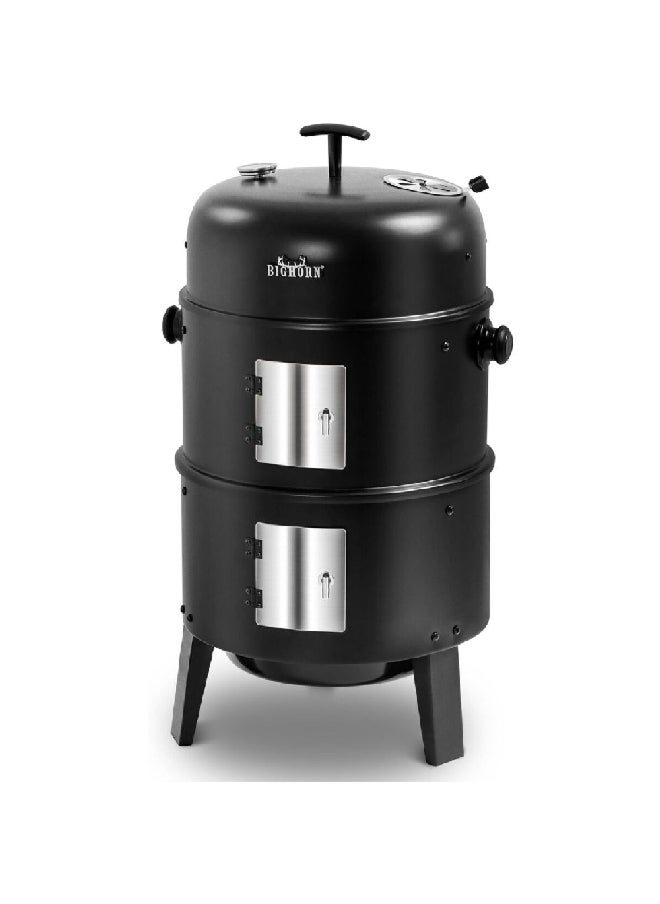Bighorn - Smoker BBQ Charcoal Grill with Built-In Thermometer Black 16 Inch SRCG20008 - Image 1