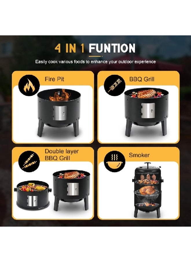Bighorn - Smoker BBQ Charcoal Grill with Built-In Thermometer Black 16 Inch SRCG20008 - Image 1