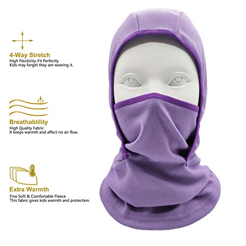 Yuhan Pretty Kids Balaclava Ski Mask Windproof Fleece Neck Warmer Gaiter Winter Face Warmer for Cold Weather Boys Girls (1pcs Purple) - Image 3
