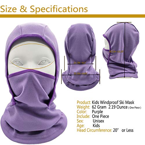 Yuhan Pretty Kids Balaclava Ski Mask Windproof Fleece Neck Warmer Gaiter Winter Face Warmer for Cold Weather Boys Girls (1pcs Purple) - Image 2