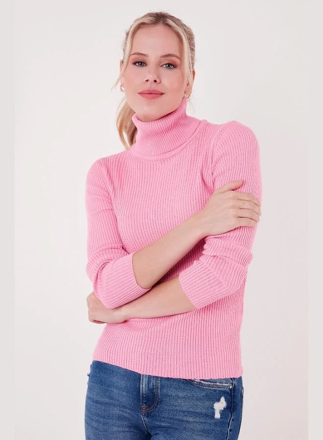 ليلا كنزة نسائية بياقة عالية مضلعة بقصة عادية من الأكريليك الناعم