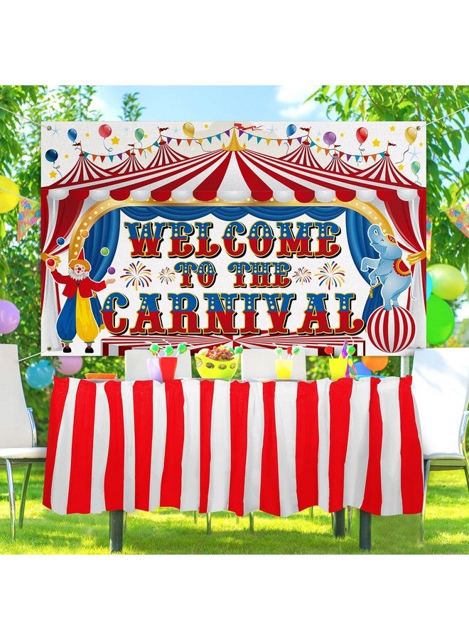 Macarrie Halloween Trunk Or Treat Circus Carnival Party Decorations 71 X 43 Inch Carnival Backdrop Happy Halloween Banner And Red White Striped Table Skirt Set For Christmas Halloween Party Supplies - Image 2
