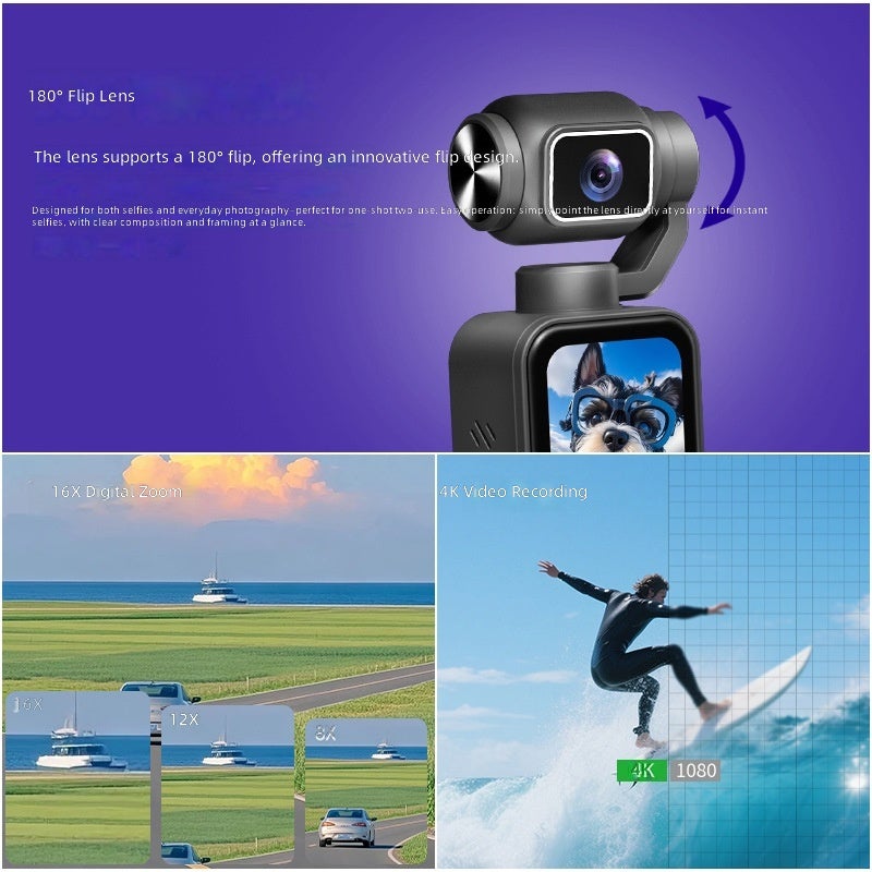 HJW 4K Pocket Gimbal Camera with 180° Flip Screen, Handheld Vlogging Camera with 3-Axis Stabilization, Compact Video Camera for YouTube, Travel & Outdoor - Image 4