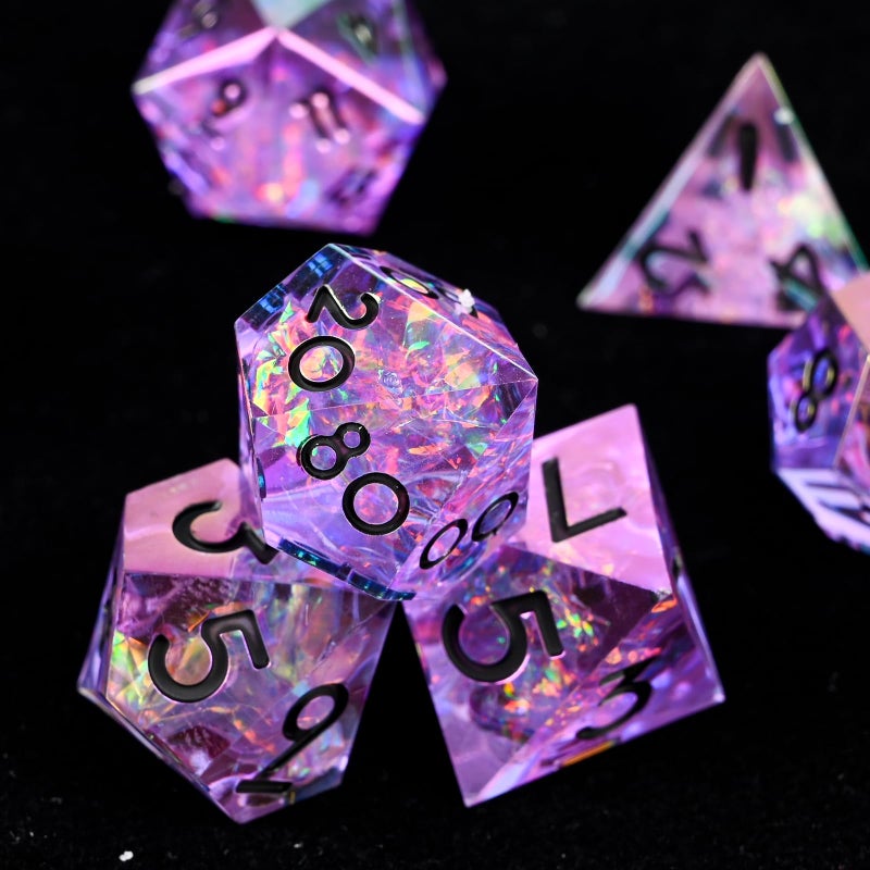 UBEUCK Electroplated Resin Dice Set, Resin Edge Sharp for Dungeons & Dragons RPG, MTG Board Games with Gift Box (Electroplating Purple Color) - Image 2