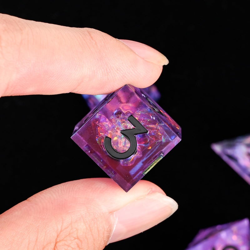 UBEUCK Electroplated Resin Dice Set, Resin Edge Sharp for Dungeons & Dragons RPG, MTG Board Games with Gift Box (Electroplating Purple Color) - Image 4