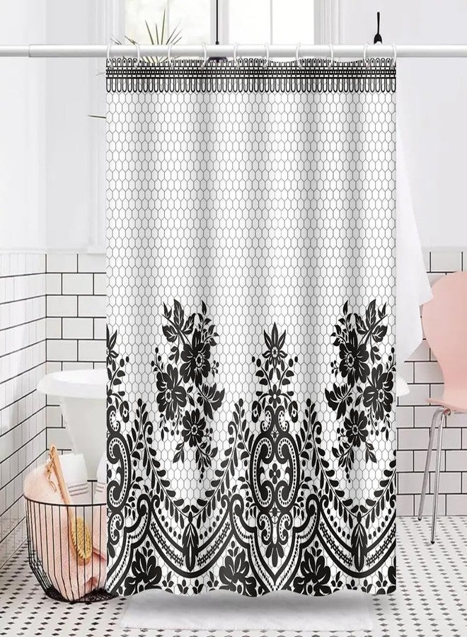Umpoo Black Damask Shower Curtains Baroque Elegant Luxury Geometric Texture Gothic Bathroom Decorative Shower Curtain Sets with Hooks Polyester Fabric, 72 x 72 Inch - Image 2