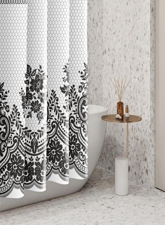 Umpoo Black Damask Shower Curtains Baroque Elegant Luxury Geometric Texture Gothic Bathroom Decorative Shower Curtain Sets with Hooks Polyester Fabric, 72 x 72 Inch - Image 4