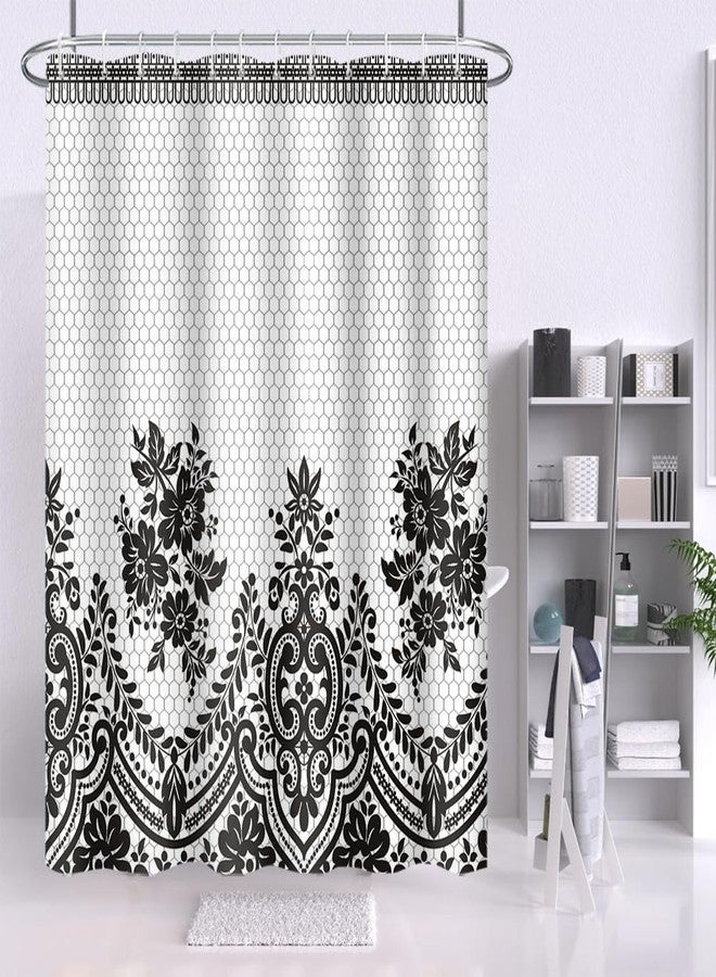 Umpoo Black Damask Shower Curtains Baroque Elegant Luxury Geometric Texture Gothic Bathroom Decorative Shower Curtain Sets with Hooks Polyester Fabric, 72 x 72 Inch - Image 1