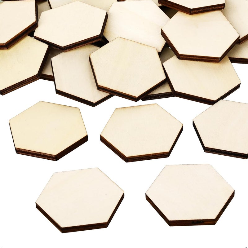AWIZOM 120 Pcs Unfinished Wood Hexagon Pieces 15 Thick Wooden Hexagon Cutouts Blank Wood Hexagon Slices Wooden Chips Embellishments for DIY Crafts Painting Board Games Holiday Home Wall Decor2x17 Inch - Image 1
