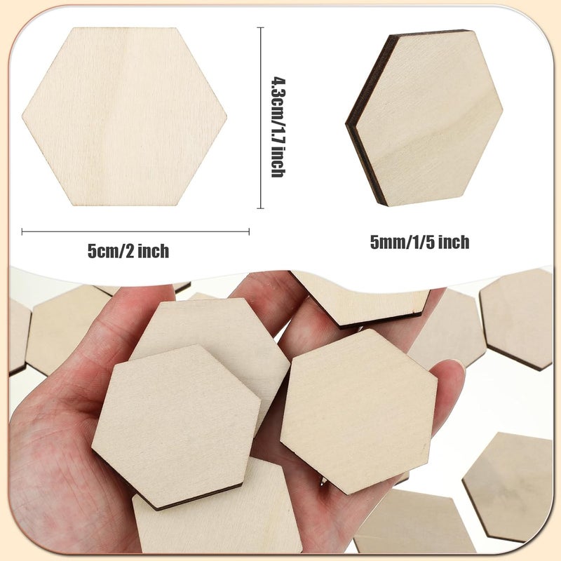 AWIZOM 120 Pcs Unfinished Wood Hexagon Pieces 15 Thick Wooden Hexagon Cutouts Blank Wood Hexagon Slices Wooden Chips Embellishments for DIY Crafts Painting Board Games Holiday Home Wall Decor2x17 Inch - Image 2