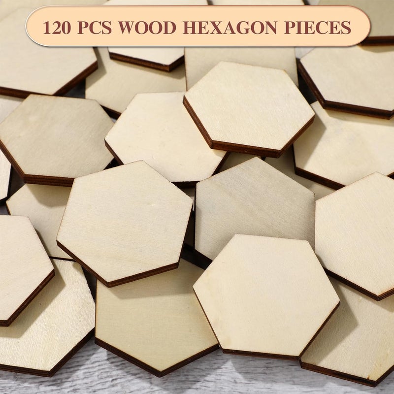 AWIZOM 120 Pcs Unfinished Wood Hexagon Pieces 15 Thick Wooden Hexagon Cutouts Blank Wood Hexagon Slices Wooden Chips Embellishments for DIY Crafts Painting Board Games Holiday Home Wall Decor2x17 Inch - Image 3