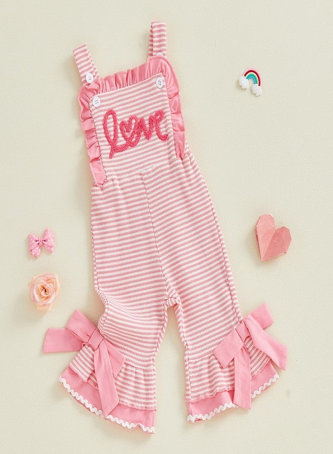 Mieeyali Girls Valentines Day Outfit Overalls Heart Romper Baby Girl Valentines Outfit Bell Bottoms Suspender Jumpsuit (Pink Love, 2-3 Years) - Image 4