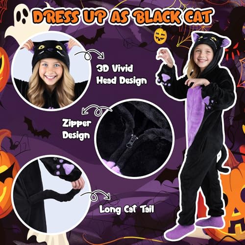 Joycover Black Cat Costume for Girls Kids Hooded Cat Onesie with Tail Paw Purse Bag Animal Noir Costume Girls Halloween Costumes for Kids Age 510 Gifts for Birthday Halloween Party Occasions L - Image 5