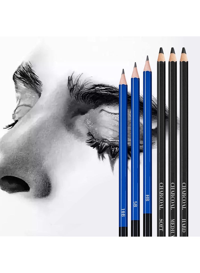 50 حزمة الرسم مجموعة مجموعة الرسم، الرسم الإمدادات مع 3-لون Sketchbook، الجرافيت، وقلم الفحم، برو الفن الرسم مجموعة للفنانين الكبار المراهقين مبتدئ طفل، مثالية للتظليل، الخلط - Image 4