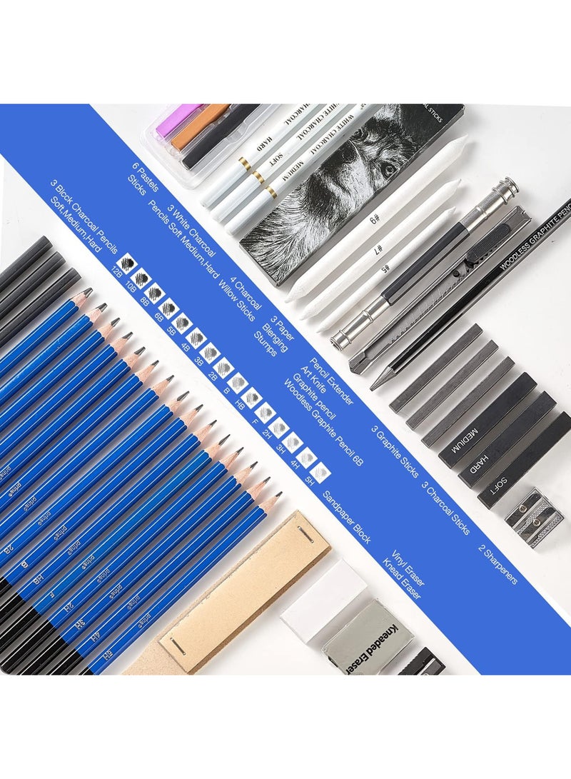 50 حزمة الرسم مجموعة مجموعة الرسم، الرسم الإمدادات مع 3-لون Sketchbook، الجرافيت، وقلم الفحم، برو الفن الرسم مجموعة للفنانين الكبار المراهقين مبتدئ طفل، مثالية للتظليل، الخلط - Image 2