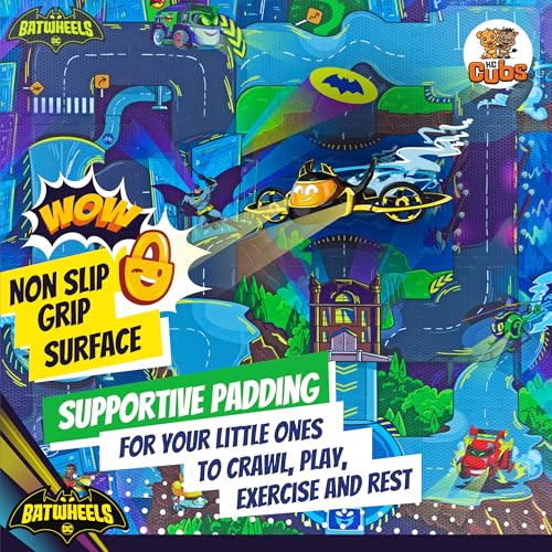 KC Cubs Batwheels EVA Foam Puzzle Mat Soft NonToxic Baby Play Mat for Tummy Time Kids Preschool Nursery 16 Tiles 12x12 24 Borders Road Activity Gym Playmat for Boy Girl Toddlers KC Cubs - Image 5