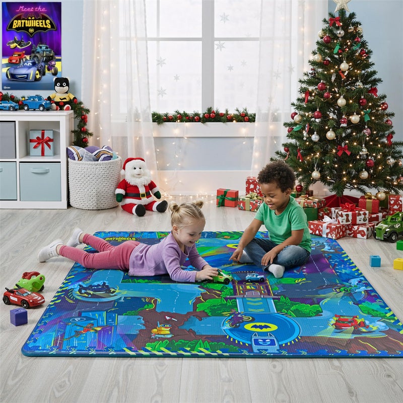 KC Cubs Batwheels EVA Foam Puzzle Mat Soft NonToxic Baby Play Mat for Tummy Time Kids Preschool Nursery 16 Tiles 12x12 24 Borders Road Activity Gym Playmat for Boy Girl Toddlers KC Cubs - Image 3