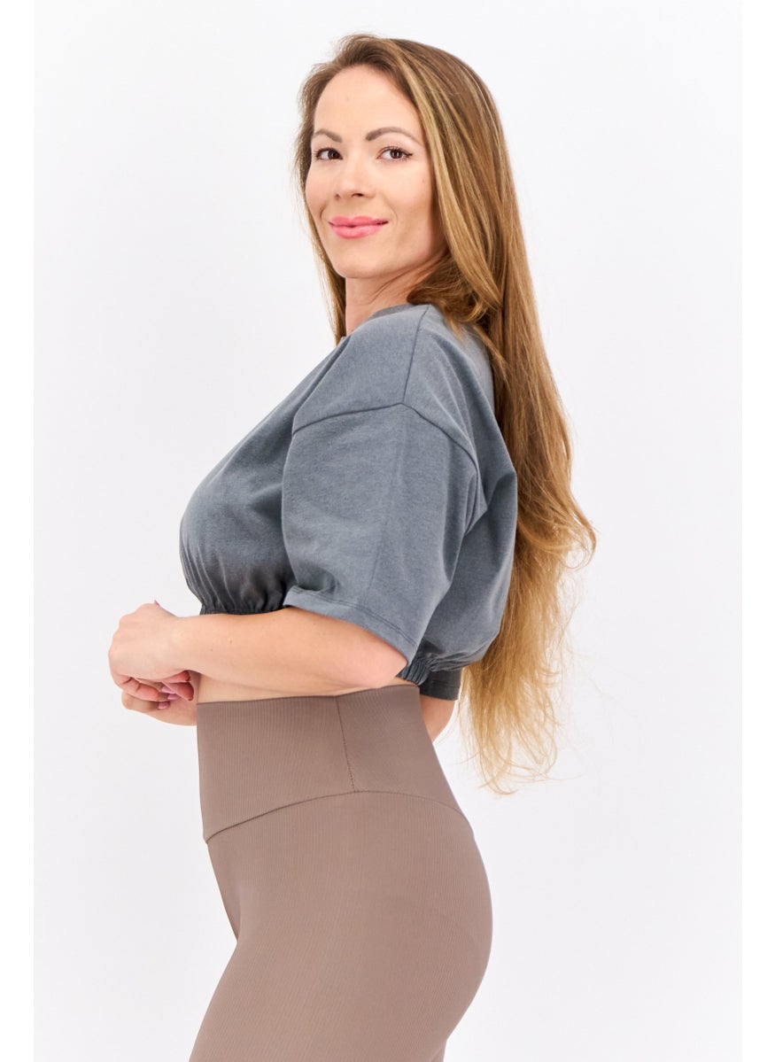 The Giving Movement - Women Crew Neck Short Sleeve Plain Top, Dark Grey - Image 1