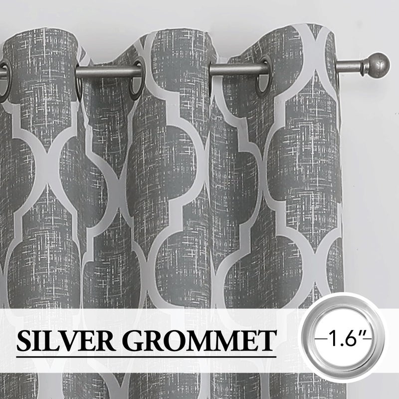 Beauoop 100% Blackout Curtains 84 Inches Long 2 Panels for Bedroom Living Room Grey Moroccan Geo Room Darkening Thermal Insulated Soundproof Grommet Top Window Treatments Drapes, 50x84 Set of 2 - Image 2
