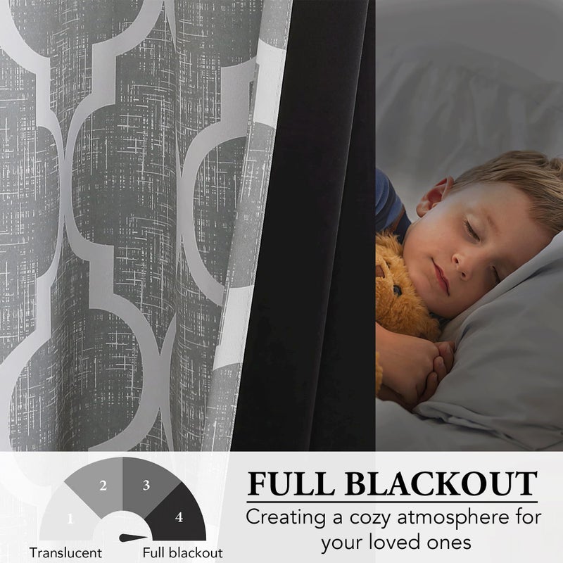 Beauoop 100% Blackout Curtains 84 Inches Long 2 Panels for Bedroom Living Room Grey Moroccan Geo Room Darkening Thermal Insulated Soundproof Grommet Top Window Treatments Drapes, 50x84 Set of 2 - Image 5