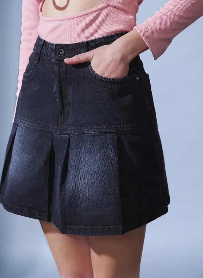 STREET 9 A-Line Black Denim Mini Skirt for Women