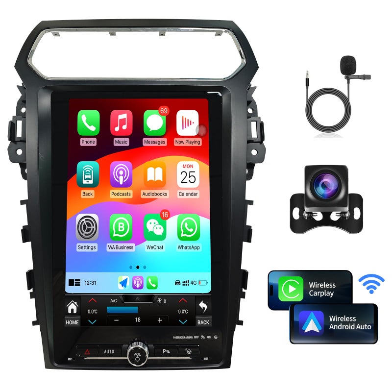 Generic Car Radio Stereo for Ford Explorer Interceptor 2011-2019 Replacement CarPlay Android Auto 12.8 Inch Vertical Screen Upgrade Tesla Style with DSP SWC WiFi Bluetooth Audio  - Image 1