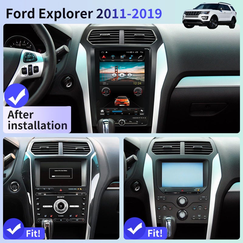 Generic Car Radio Stereo for Ford Explorer Interceptor 2011-2019 Replacement CarPlay Android Auto 12.8 Inch Vertical Screen Upgrade Tesla Style with DSP SWC WiFi Bluetooth Audio  - Image 2