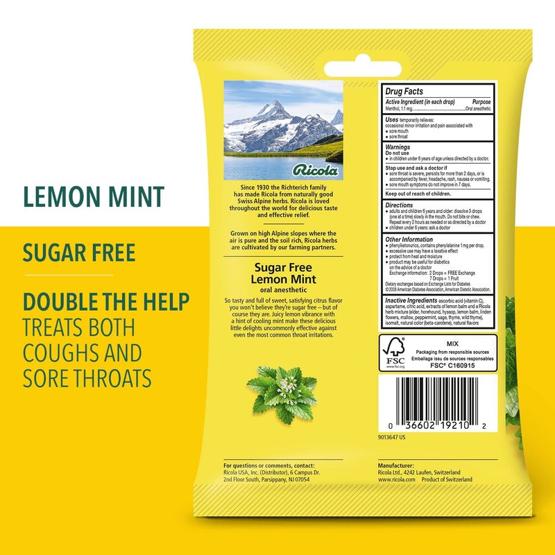 Ricola Sugar Free Herb Throat Drops Lemon Mint 19 Each (Pack of 2) - Image 3