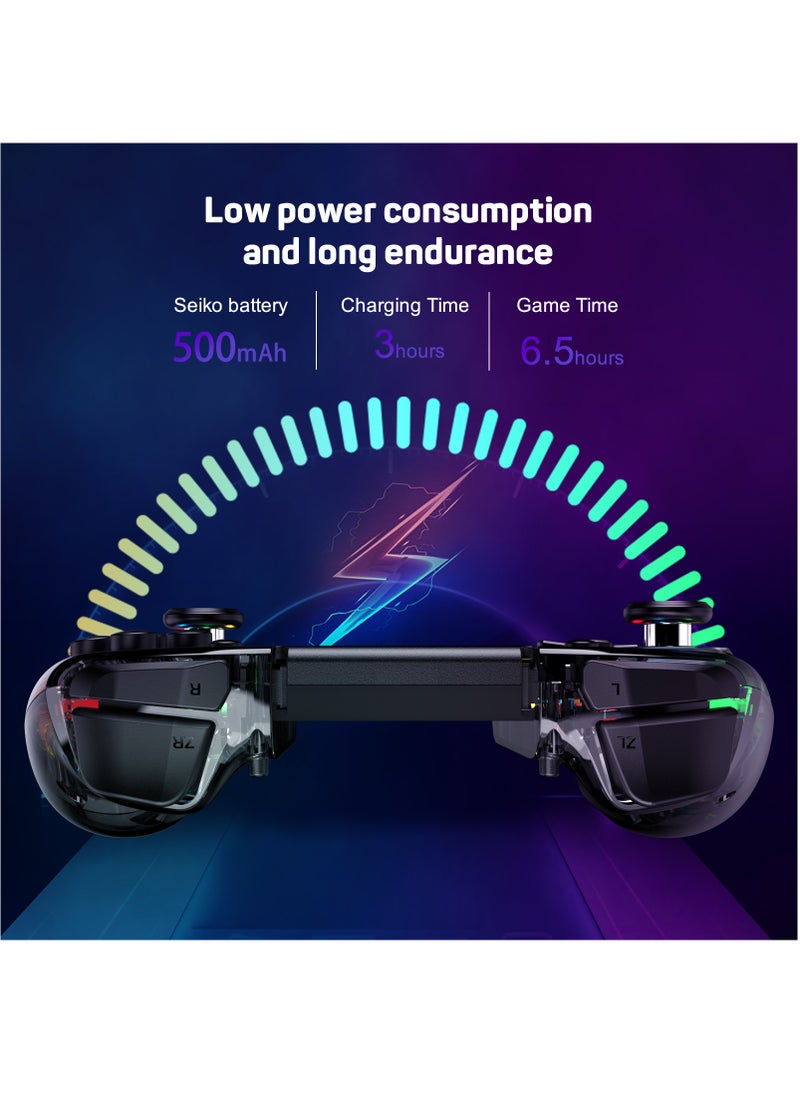 KS40 Transparent Style Wireless Joy-pad with 8 Color LED for Switch/NS OLED,Turbo Function Controller Joystick for Lite(Transparent Black)