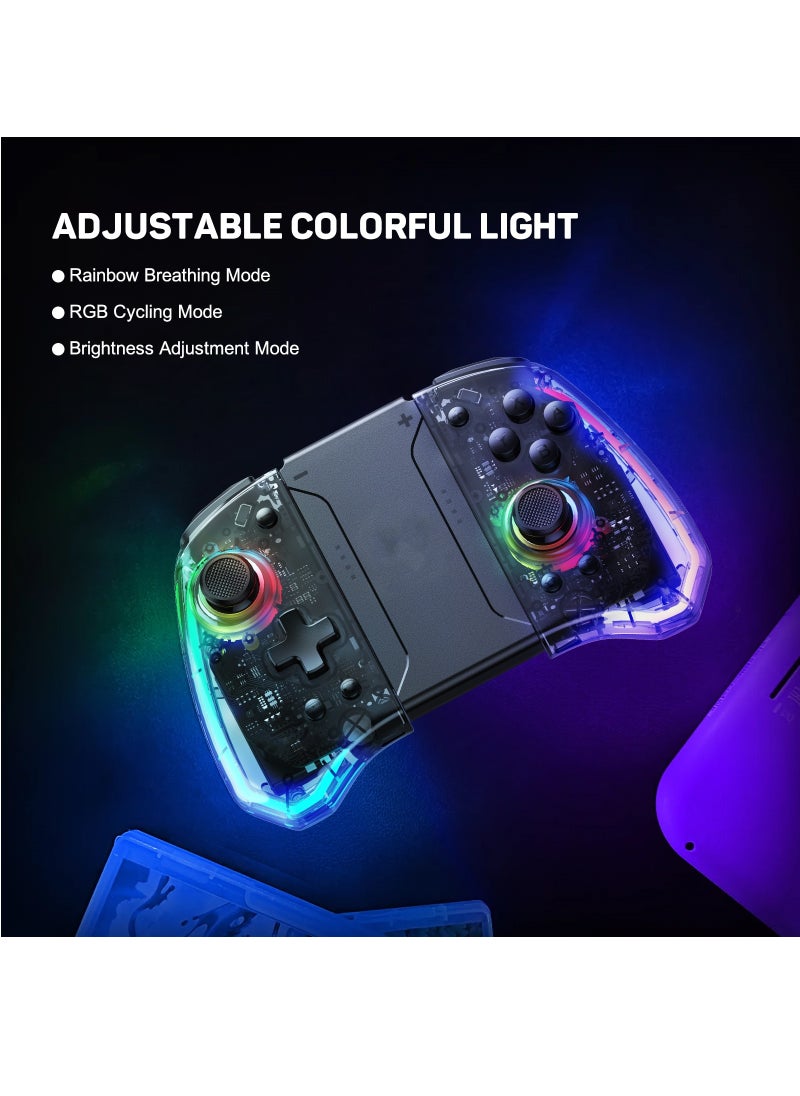 KS40 Transparent Style Wireless Joy-pad with 8 Color LED for Switch/NS OLED,Turbo Function Controller Joystick for Lite(Transparent Black)