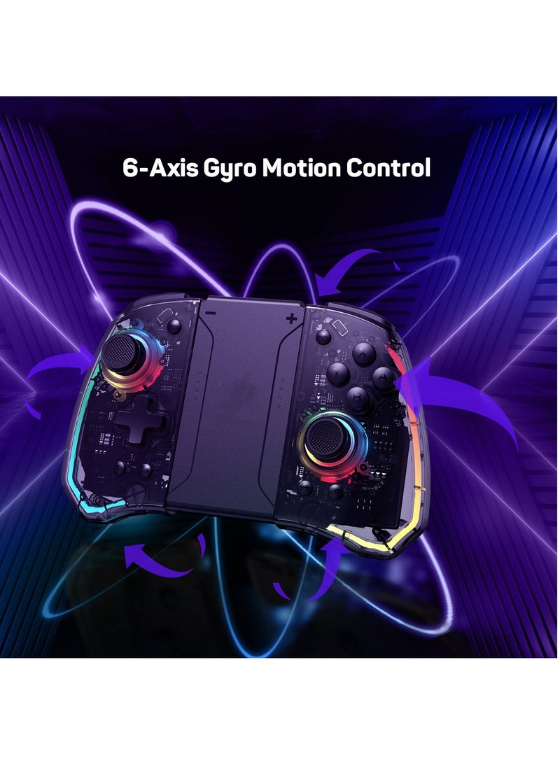 KS40 Transparent Style Wireless Joy-pad with 8 Color LED for Switch/NS OLED,Turbo Function Controller Joystick for Lite(Transparent Black)