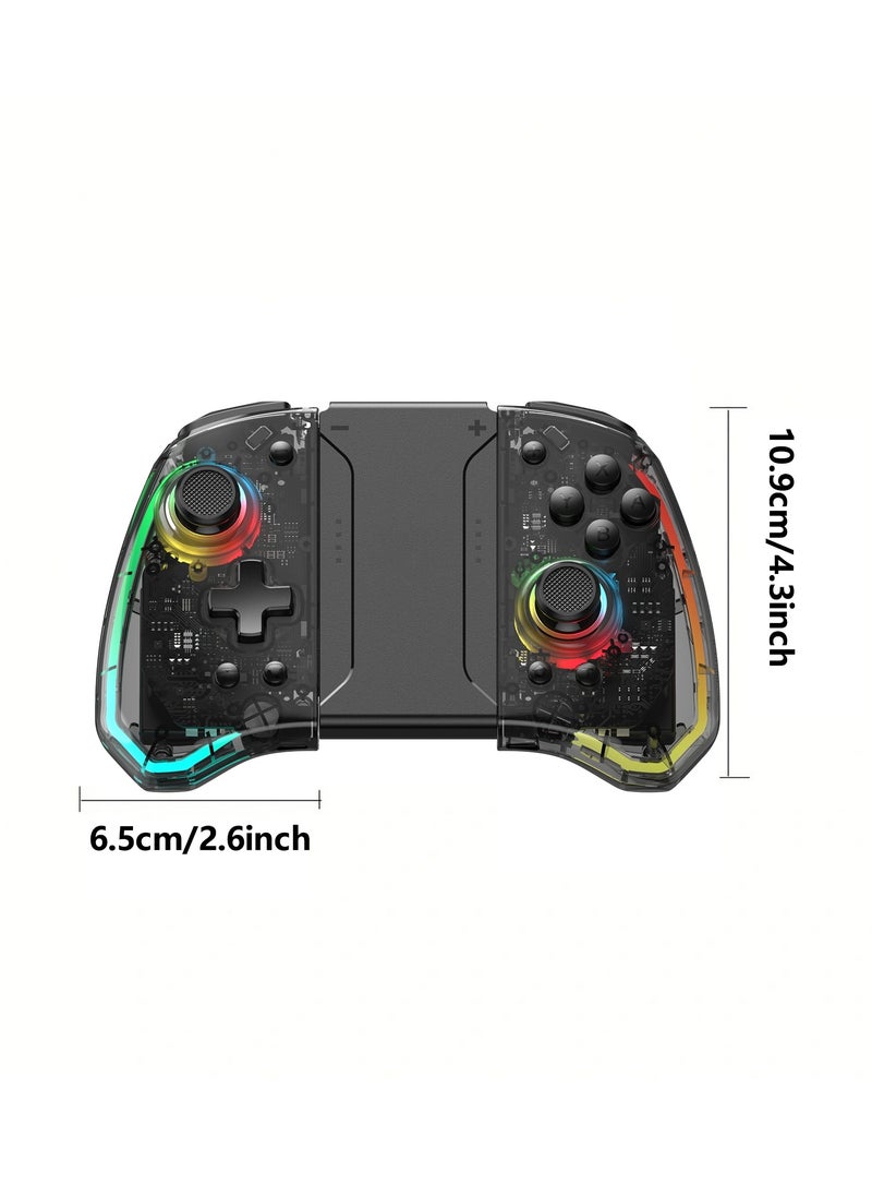 KS40 Transparent Style Wireless Joy-pad with 8 Color LED for Switch/NS OLED,Turbo Function Controller Joystick for Lite(Transparent Black)
