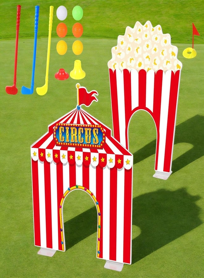 Oitnlaughter 19 PCS Carnival Party Mini Golf Game Set Circus Tent Popcorn Game Set Include Clubs Balls Carnival Themed Obstacles for Groups Circus Birthday Golf Gaming Indoor Family Party Decoration - Image 1