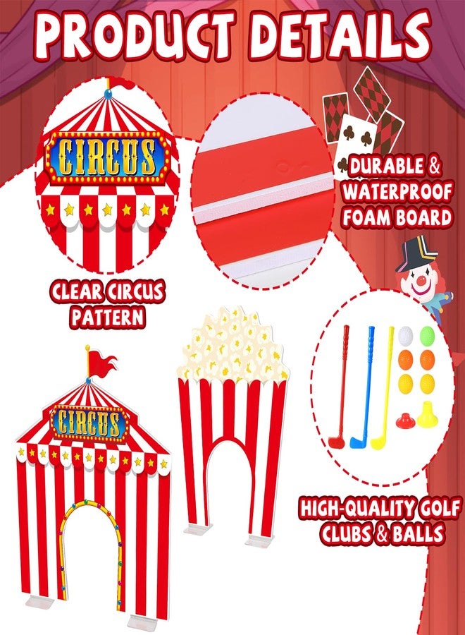 Oitnlaughter 19 PCS Carnival Party Mini Golf Game Set Circus Tent Popcorn Game Set Include Clubs Balls Carnival Themed Obstacles for Groups Circus Birthday Golf Gaming Indoor Family Party Decoration - Image 3
