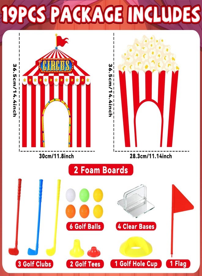 Oitnlaughter 19 PCS Carnival Party Mini Golf Game Set Circus Tent Popcorn Game Set Include Clubs Balls Carnival Themed Obstacles for Groups Circus Birthday Golf Gaming Indoor Family Party Decoration - Image 2