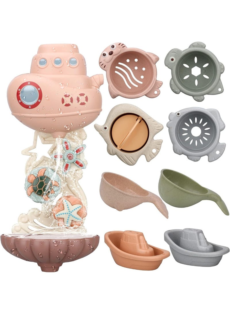 Soofam Baby Bath Toys, 1 Year Old Baby Bath Toy, Baby Bath Games 1 2 3 Years Old Baby Gift for Boys and Girls with Cute Gears and Cups of Marine Animals - Image 1