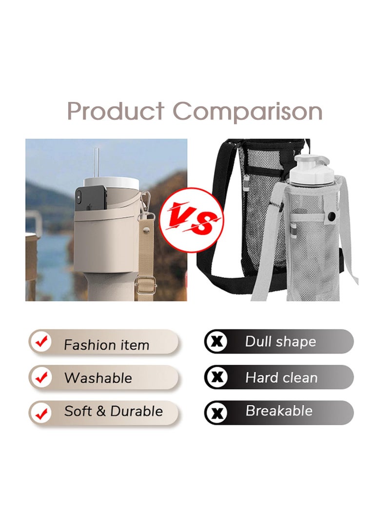 SOLARAE Silicone Water Bottle Bag, Fit for Stanley 40 Oz Tumbler with Handle, Water Bottle Holder with Adjustable Shoulder Strap, Face Straw Cover & Carrier Clip for Hiking Travelling Camping, Running(1Pack) - Image 5