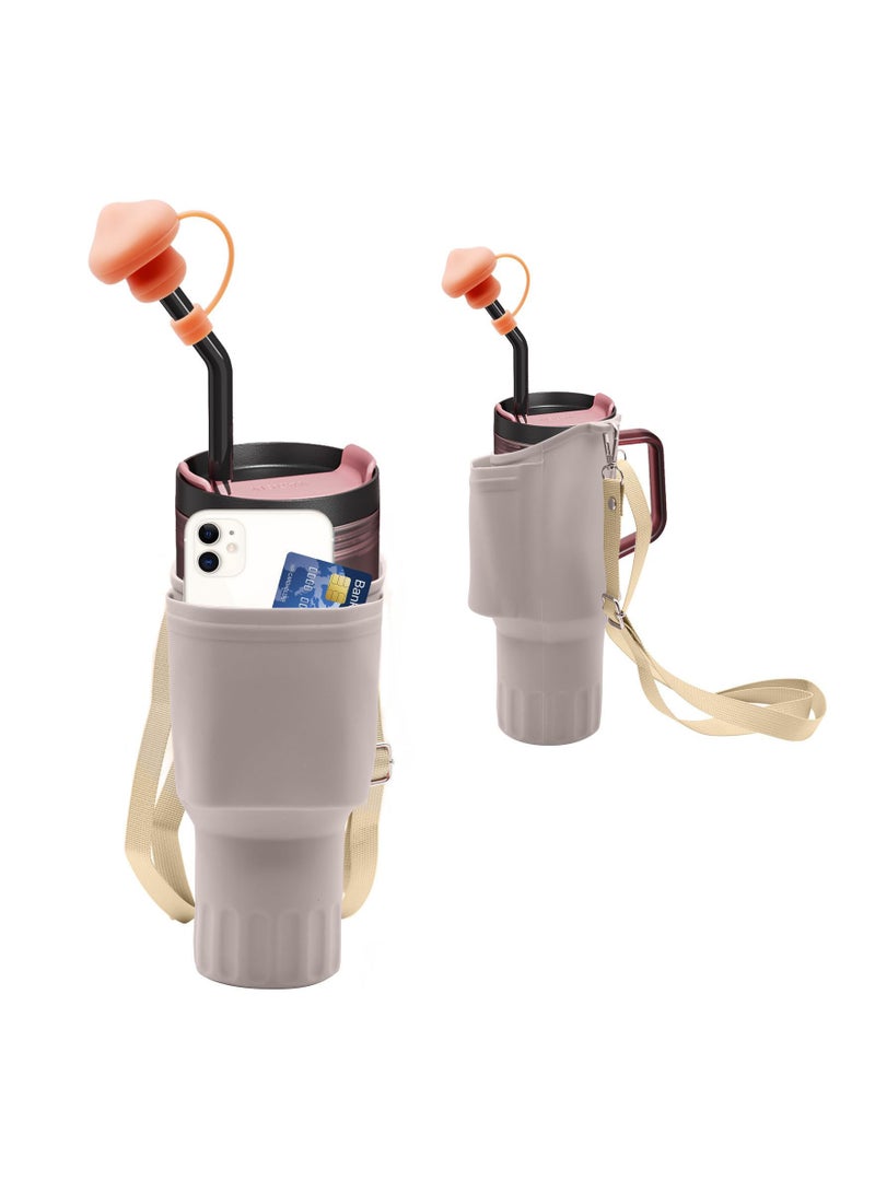 SOLARAE Silicone Water Bottle Bag, Fit for Stanley 40 Oz Tumbler with Handle, Water Bottle Holder with Adjustable Shoulder Strap, Face Straw Cover & Carrier Clip for Hiking Travelling Camping, Running(1Pack) - Image 1