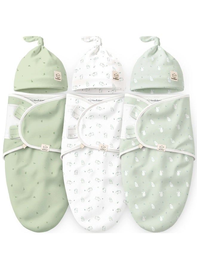 KeaBabies Soothe Swaddle Wraps with Knot Hats 3 Pack, Newborn Set, Bunnies - Image 1