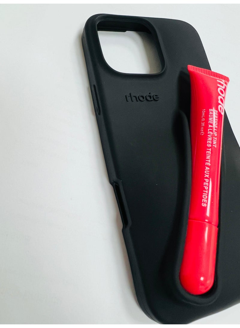 rhode iPhone 16 Pro Max Silicone Case Lip Holder for Cell Phone, Lip Gloss Adhesive Sleeve for Phone, Lip Holder Stick-on Phone Case, Back Stick On Holder for iPhone Phones (Black) - Image 3