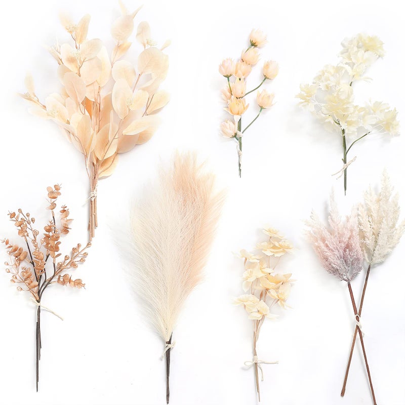 Serra Flora Artificial Greenery Spray Box SetPack of 19pcs with 7 Kinds of DIY Wedding Bouquet Filler Table Centerpieces and Floral Arrangement Champagne