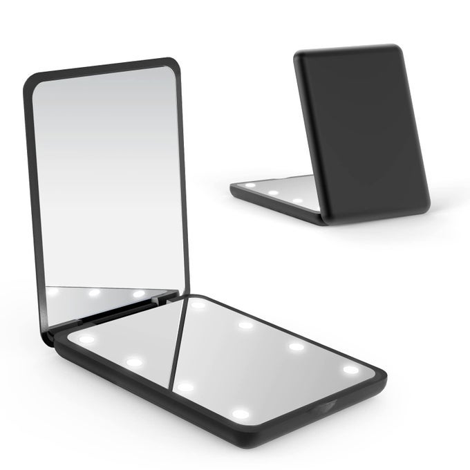 SMALL MIRROR WITH LIGHTSLED COMPACT MAKEUP MIRROR1X3X MINI TRAVEL MIRROR WITH MAGNIFICATIONPORTABLE HAND HELD MIRROR FOR PURSEPOCKETGIFTS FOR GIRLSBLACK