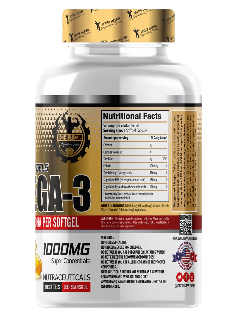 DEXTER JACKSON Dexter Jackson Gold Series Omega 3 – 1000mg Fish Oil with EPA/DHA & Vitamin E – 90 Softgels  - Image 3