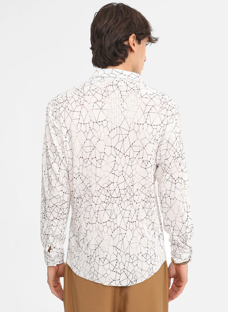 Campus Sutra Men's Chalk White Veined-Pleated Shirt