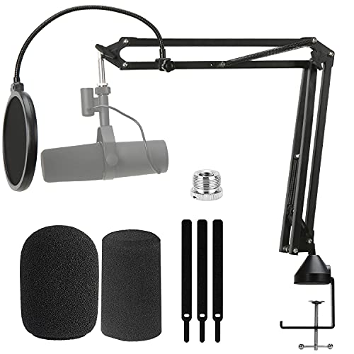 WIBOND For Shure SM7B Boom Arm - Mic Stand with 2 Reduce Wind Noises Mic Cover, Cable Management and Mic Dual Layered Pop Filter, 3/8" to 5/8" Adapter Compatible with Most Microphone - Image 1