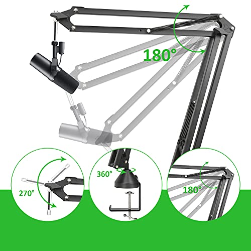 WIBOND For Shure SM7B Boom Arm - Mic Stand with 2 Reduce Wind Noises Mic Cover, Cable Management and Mic Dual Layered Pop Filter, 3/8" to 5/8" Adapter Compatible with Most Microphone - Image 3