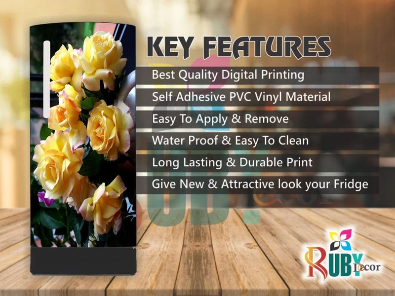 Ruby Décor Decorative Yellow Flower Sticker Refrigerator Door Sticker PVC Vinyl Fridge Wrap Sticker for Home (120 cm x 60 cm or 48 X 24 Inches) 03