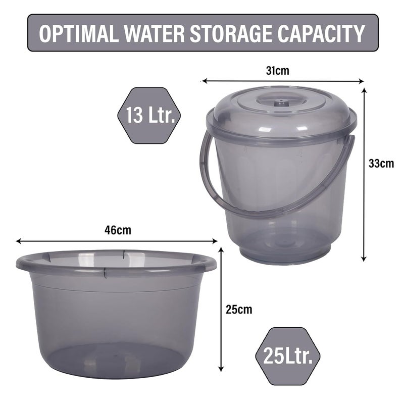 Urbane Home Urbane Home Set of 12 Bathroom Combo Set 6 Piece Tub25 L 6 Piece Bucket13 L Bathroom Set Bathing Combo Set Modern Bathroom Accessories Set Transparent Gray  - Image 3